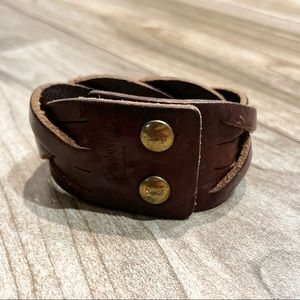 Yves Saint Laurent Brown Leather Cuff Bracelet
